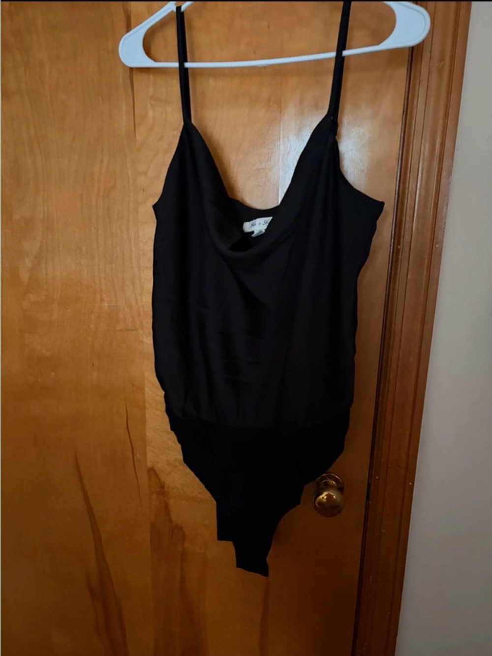 She & Sky Black Satin Cowl Neck Bodysuit [Large]